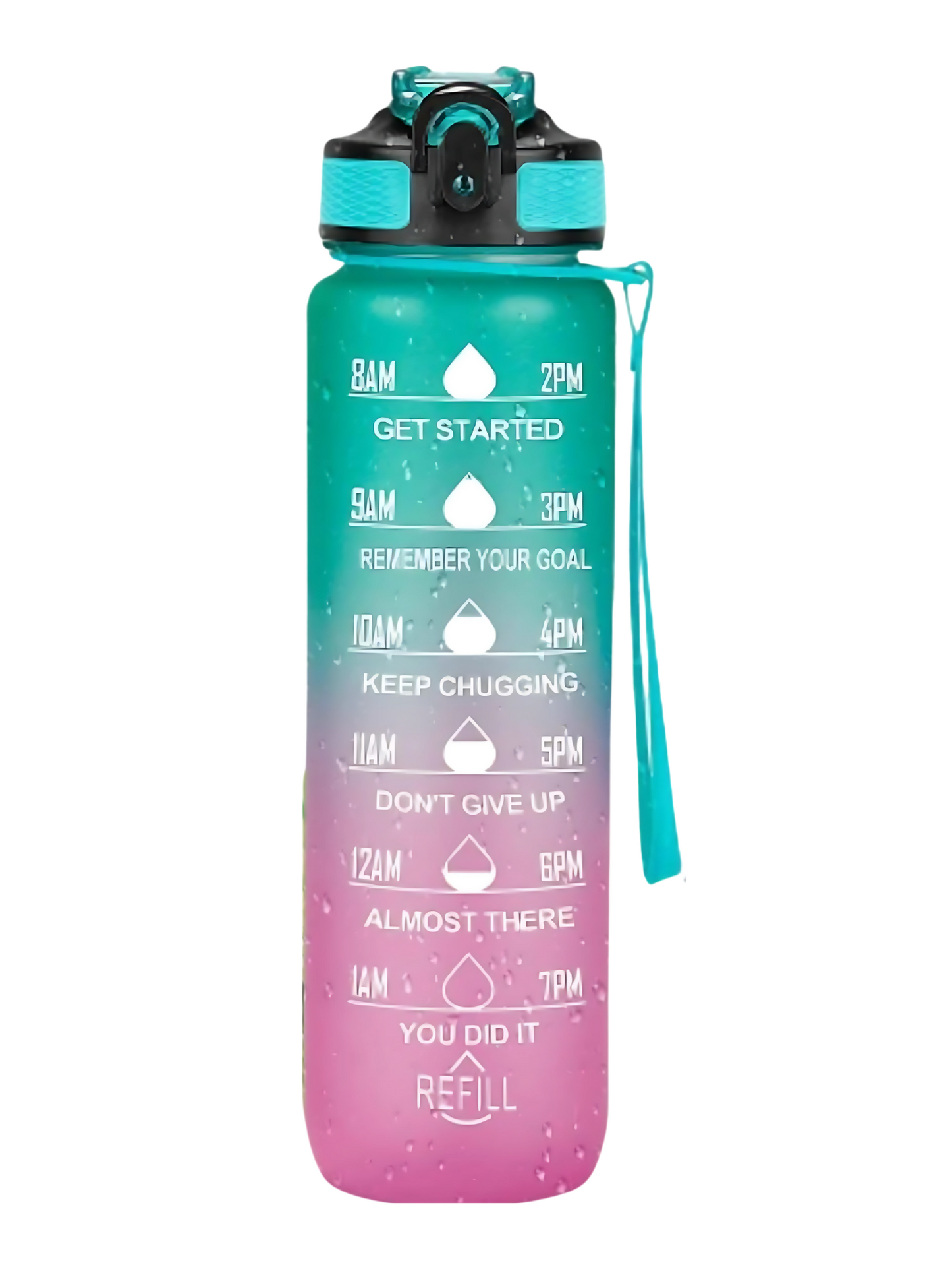 Motivational Water Bottle with Time Markers and Gradient Design